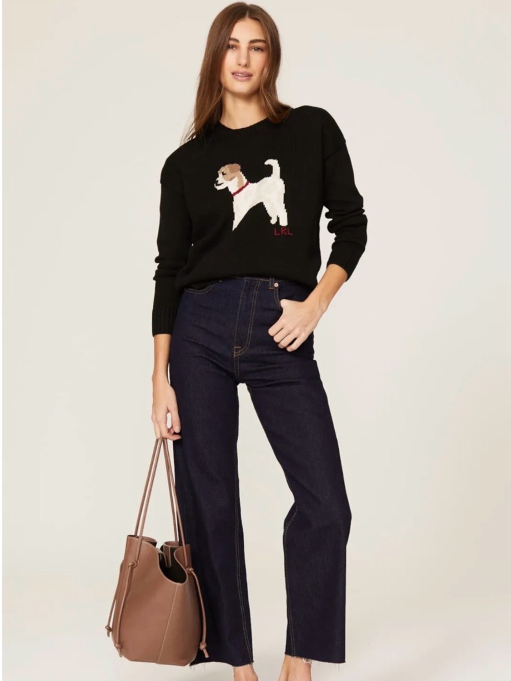Ralph Lauren Black Crewneck Sweater with Cream & Tan Dog Intarsia - Picture 3 of 9